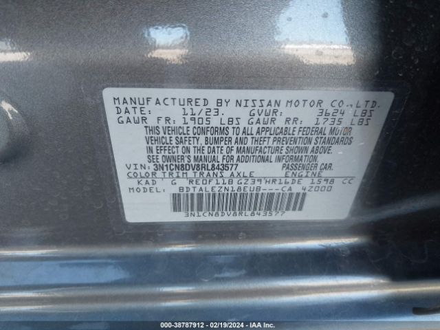 3N1CN8DV8RL843577 Nissan Versa 1.6 S