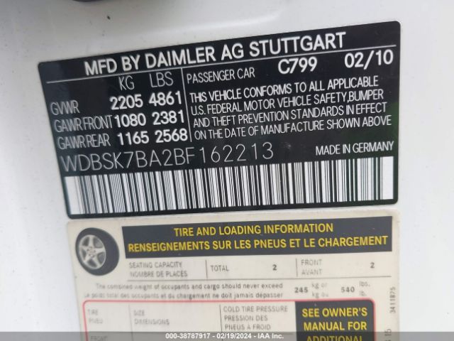 2011 MERCEDES-BENZ SL 550 WDBSK7BA2BF162213 Photo 8