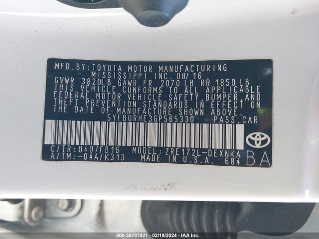 Toyota COROLLA LE 2016 5YFBURHE3GP565330 Image 9