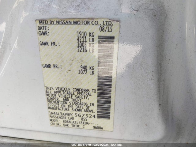 Nissan ALTIMA 2.5 2015 1N4AL3AP9FC567524 Image 9