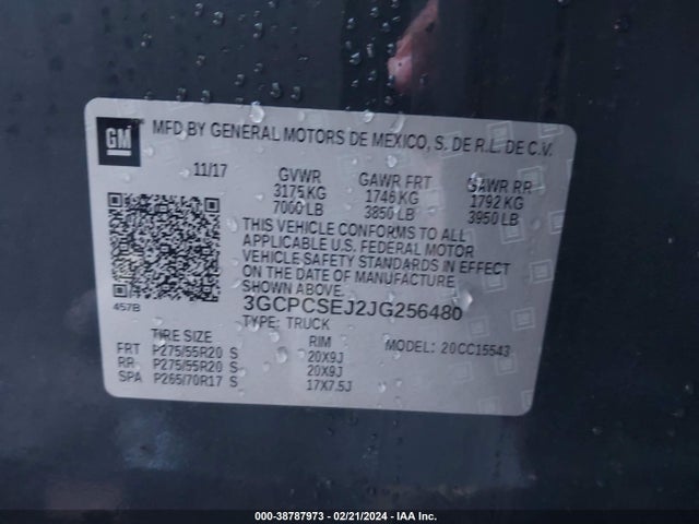 2018 CHEVROLET SILVERADO 1500 1LZ VIN: 3GCPCSEJ2JG256480