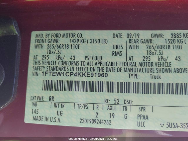 Ford F-150 Xlt 2019 1FTEW1CP4KKE91960 Image 9