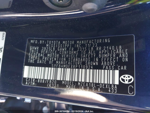 Toyota COROLLA LE 2024 5YFB4MDEXRP110924 Image 9