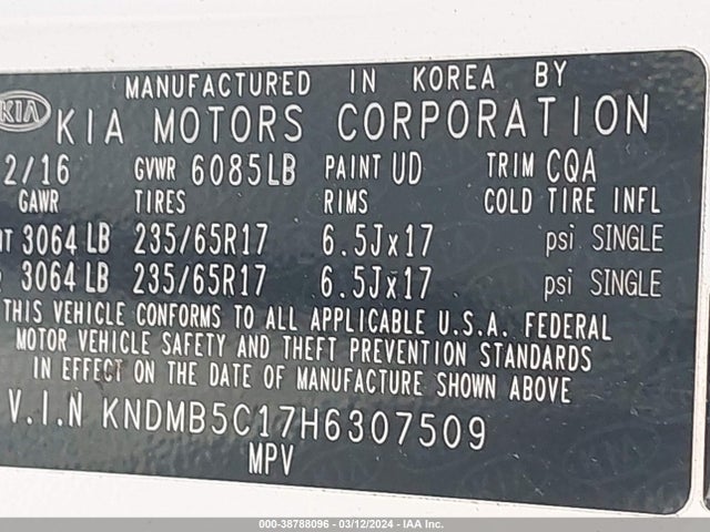 KIA SEDONA LX 2017 KNDMB5C17H6307509 Image 9