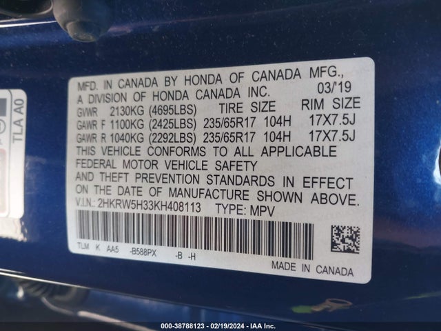 Honda CR-V LX 2019 2HKRW5H33KH408113 Image 9