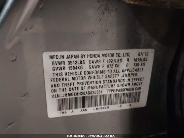 2010 HONDA FIT VIN: JHMGE8H26AS020634