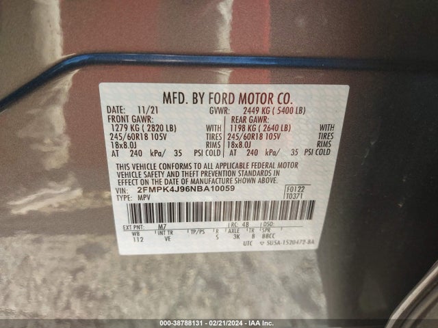 Ford EDGE SEL 2022 2FMPK4J96NBA10059 Image 9