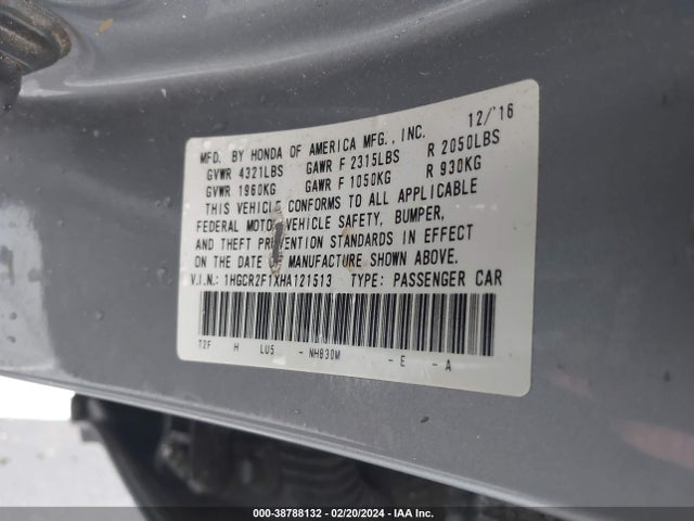 1HGCR2F1XHA121513 Honda Accord Sport Se