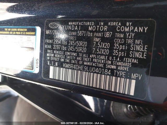 Hyundai Palisade Sel 2020 KM8R4DHE9LU040184 Image 9