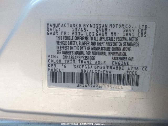3N1AB7AP8FY354806 Nissan SENTRA SL