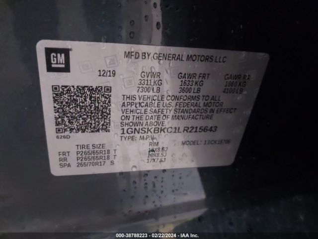 1GNSKBKC1LR215643 Chevrolet Tahoe 4wd Lt