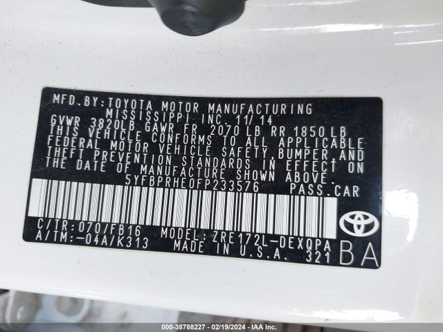 Toyota Corolla Le Eco 2015 5YFBPRHE0FP233576 Image 9