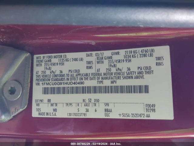 Ford ESCAPE SE 2017 1FMCU0G91HUD40490 Image 9