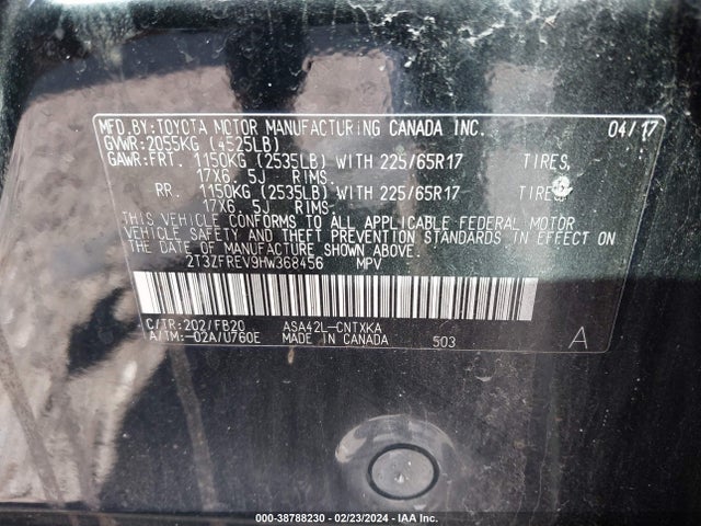2017 TOYOTA RAV4 LE VIN: 2T3ZFREV9HW368456