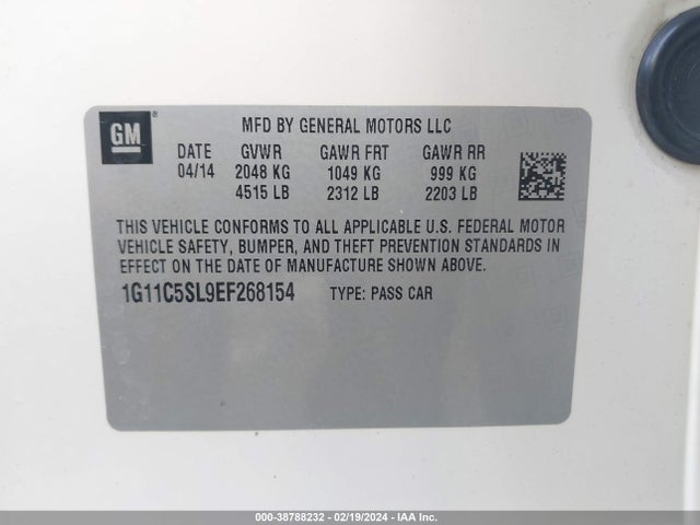 Chevrolet MALIBU 1LT 2014 1G11C5SL9EF268154 Image 9