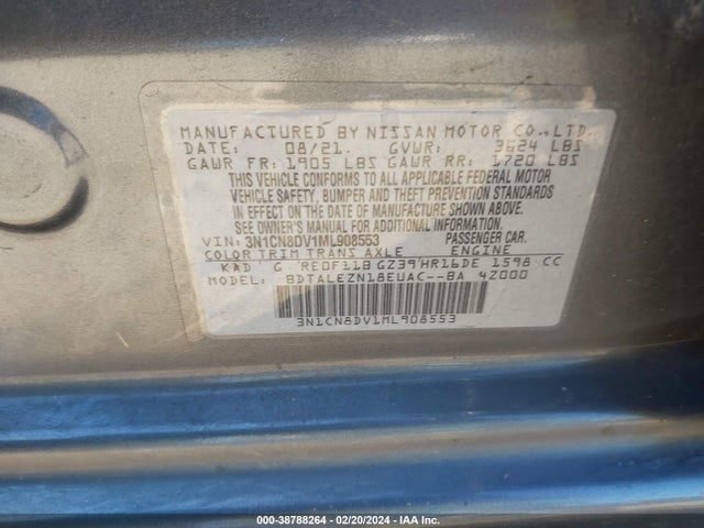 Nissan Versa S Xtronic Cvt 2021 3N1CN8DV1ML908553 Image 9