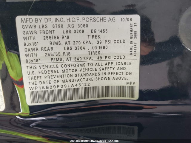 2009 PORSCHE CAYENNE WP1AB29P09LA45122 Photo 8