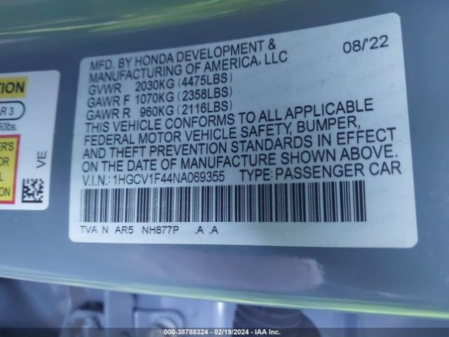 1HGCV1F44NA069355 Honda Accord Sport Special Edition
