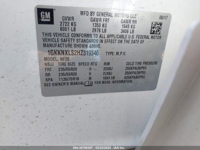 1GKKNXLS2HZ319346 GMC Acadia Denali