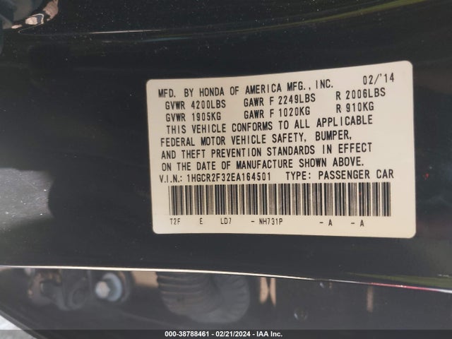 Honda ACCORD LX 2014 1HGCR2F32EA164501 Image 9