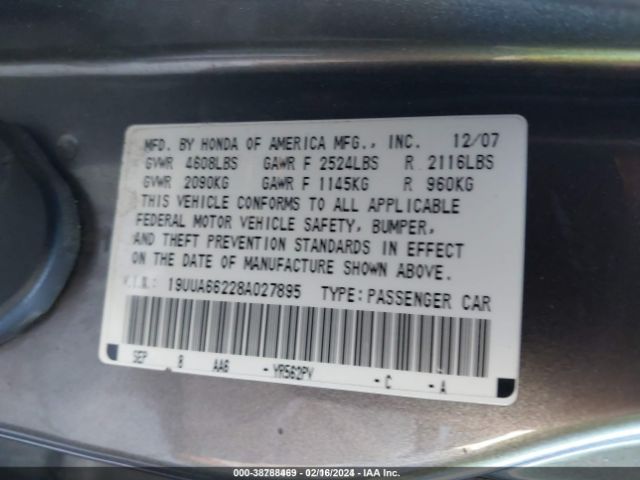 2008 ACURA TL 19UUA66228A027895 Photo 8