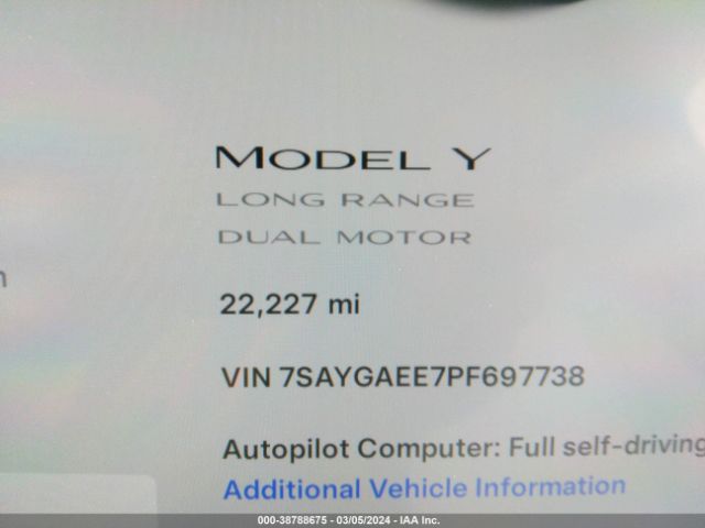 7SAYGAEE7PF697738 Tesla Model Y Awd/long Range Dual Motor All-wheel Drive