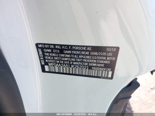 2018 PORSCHE 718 CAYMAN WP0AA2A81JK262021 Photo 8