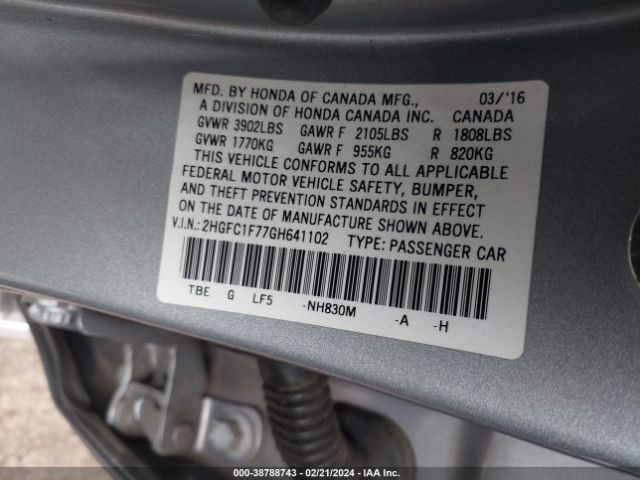 2HGFC1F77GH641102 Honda Civic Ex-l