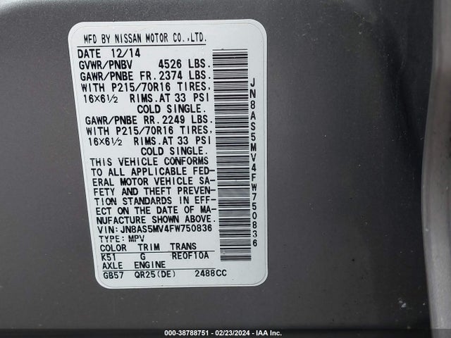 Nissan Rogue Select S 2015 JN8AS5MV4FW750836 Image 9