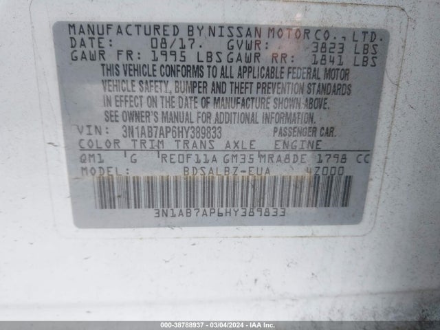 Nissan SENTRA S 2017 3N1AB7AP6HY389833 Image 9