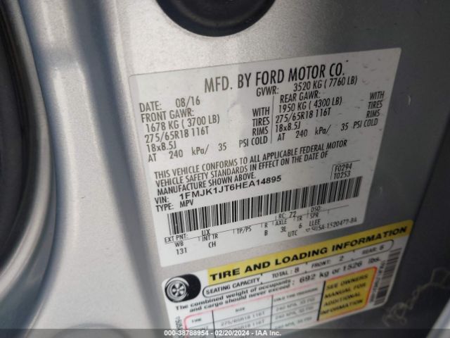 1FMJK1JT6HEA14895 Ford Expedition El Xlt