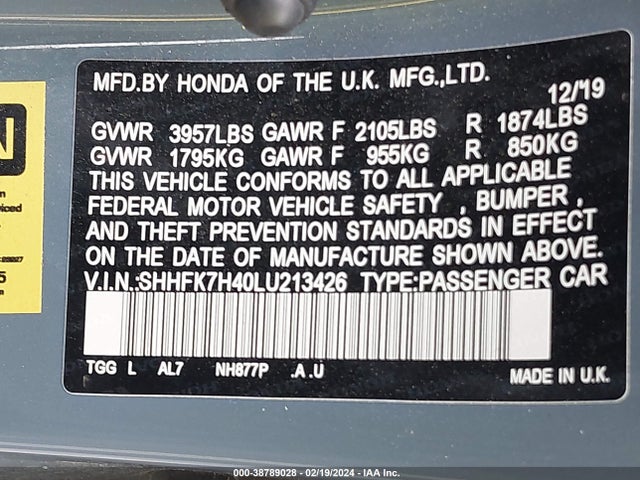 Honda Civic Sport 2020 SHHFK7H40LU213426 Image 9