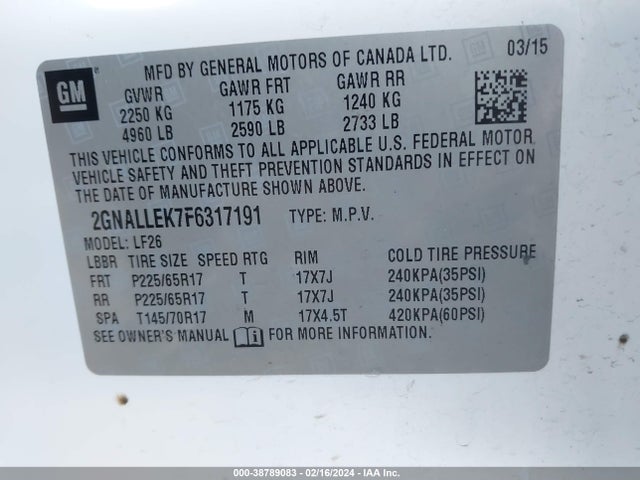 Chevrolet Equinox L 2015 2GNALLEK7F6317191 Image 9