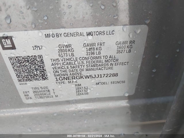Chevrolet Traverse 1lt 2018 1GNERGKW5JJ172288 Image 9