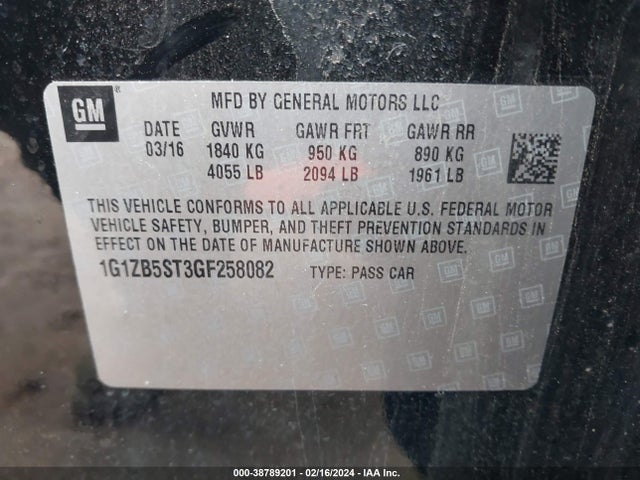 Chevrolet MALIBU LS 2016 1G1ZB5ST3GF258082 Image 9