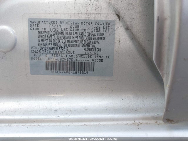Nissan Versa 1.6 Sv 2019 3N1CN7AP2KL872319 Image 9