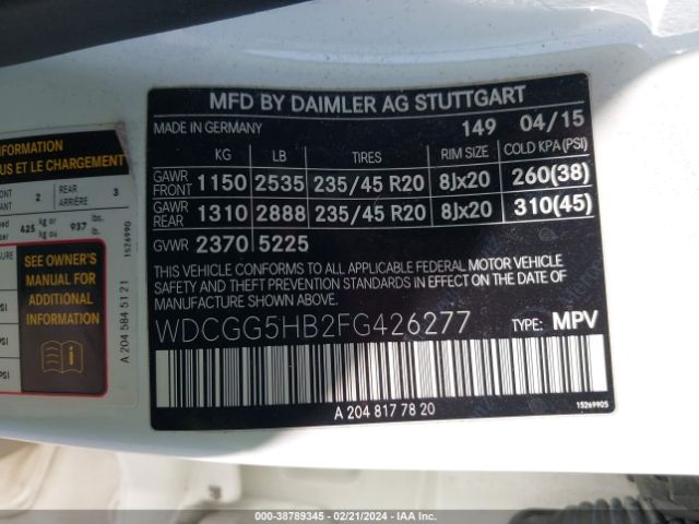 WDCGG5HB2FG426277 Mercedes-Benz GLK 350
