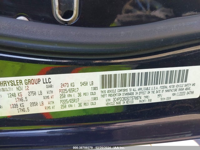 2013 DODGE JOURNEY SXT VIN: 3C4PDCBG5DT570874