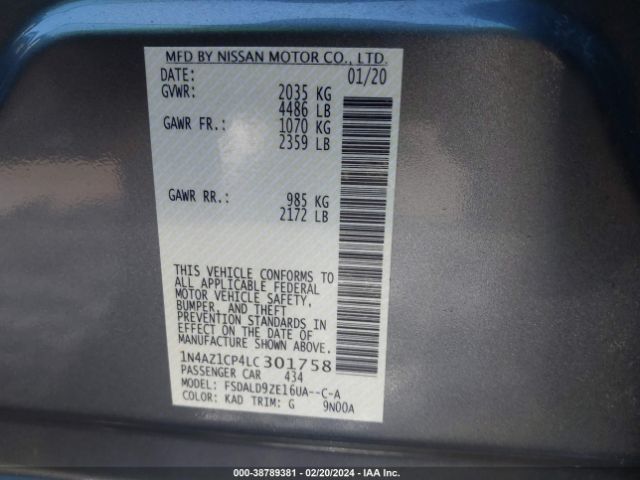 1N4AZ1CP4LC301758 Nissan Leaf Sv 40 Kwh