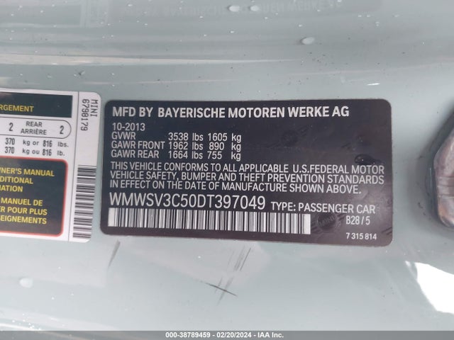 2013 MINI HARDTOP WMWSV3C50DT397049 Photo 8