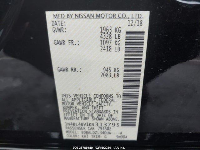 Nissan Altima 2.5 S 2019 1N4BL4BV1KN313795 Image 9