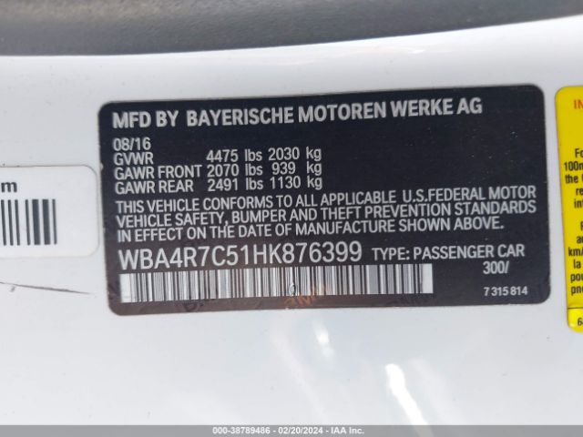 WBA4R7C51HK876399 BMW 430I