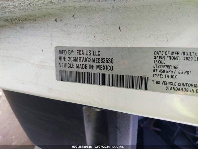 2021 RAM PROMASTER 3500 CARGO VAN HIGH ROOF 159 WB EXT VIN: 3C6MRVJG2ME583630