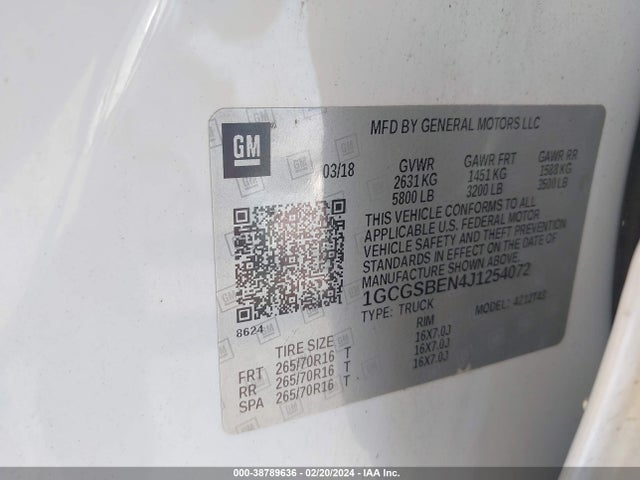 Chevrolet Colorado Wt 2018 1GCGSBEN4J1254072 Image 9