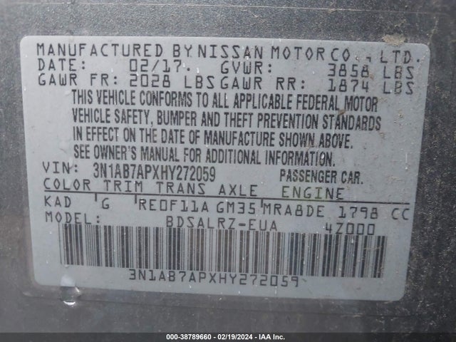 Nissan SENTRA SR 2017 3N1AB7APXHY272059 Image 9