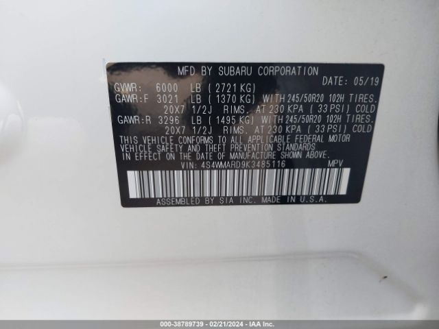 4S4WMARD9K3485116 Subaru Ascent Touring