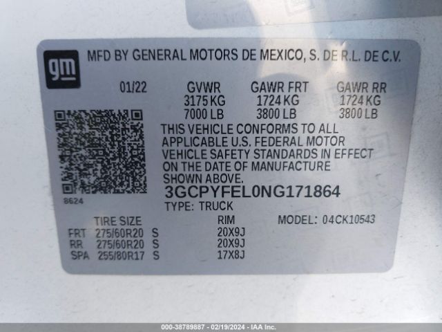 3GCPYFEL0NG171864 Chevrolet Silverado 1500 Ltd 4wd  Short Bed Lt Trail Boss