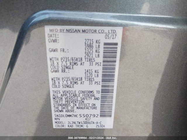 Infiniti QX60 2017 5N1DL0MM7HC550792 Image 9