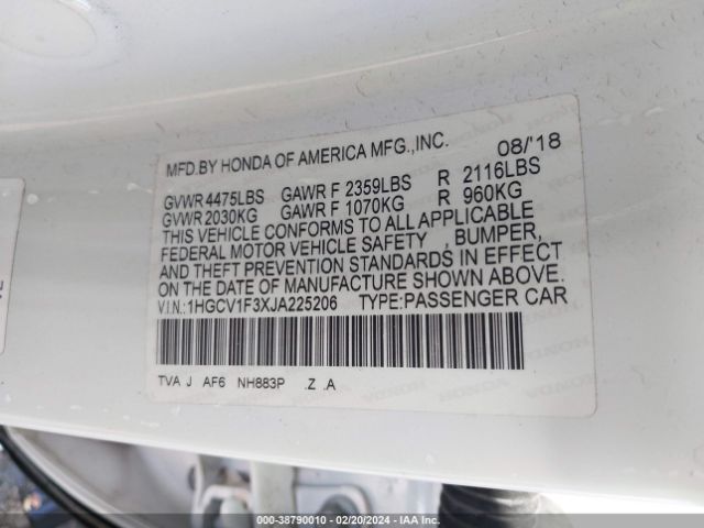 1HGCV1F3XJA225206 Honda Accord Sport
