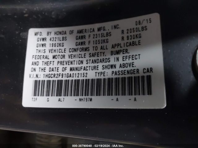 1HGCR2F91GA012152 Honda Accord Ex-l